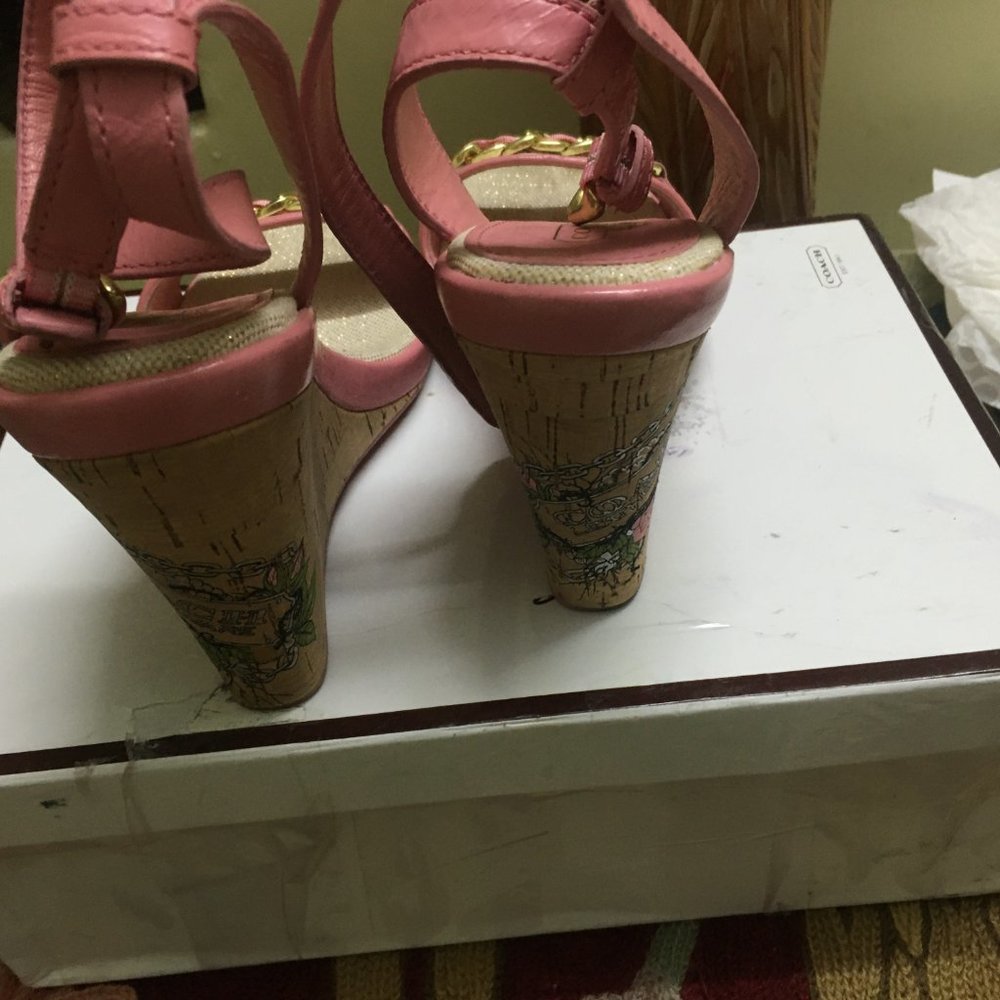 Authentic Coach Ellette Leather and Cork Platform Wedge Ankle Strap Sandals - Picture 3 of 10